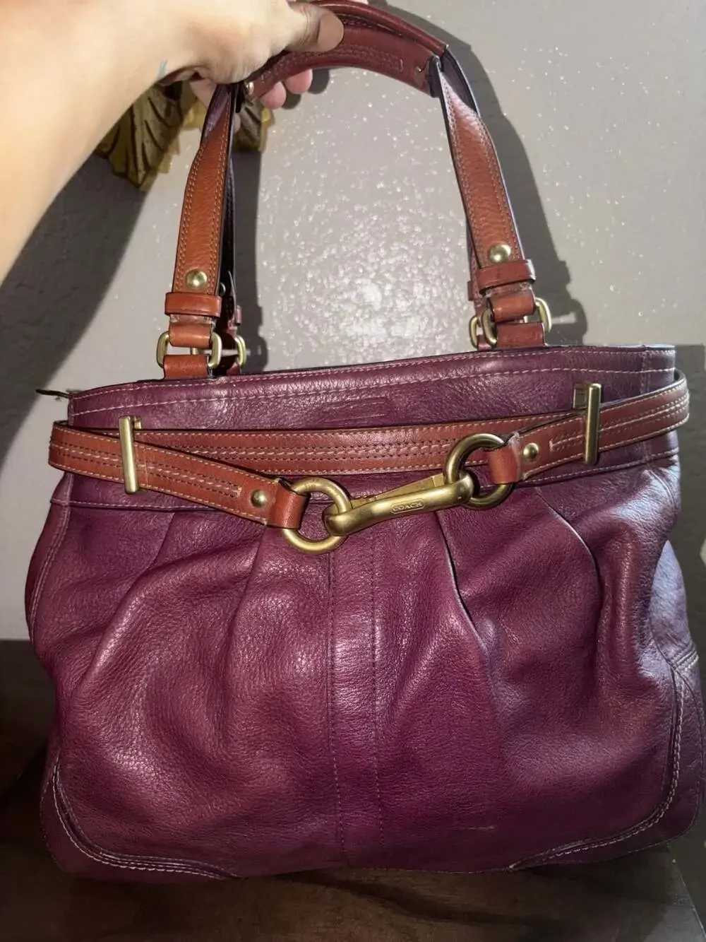 Coach Purple Leather Hamptons Carryall Tote Bag
